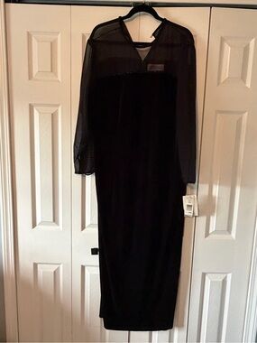 Jessica Howard Black Velvet Dress with Sheer Chiffon Yoke and Sleeves
